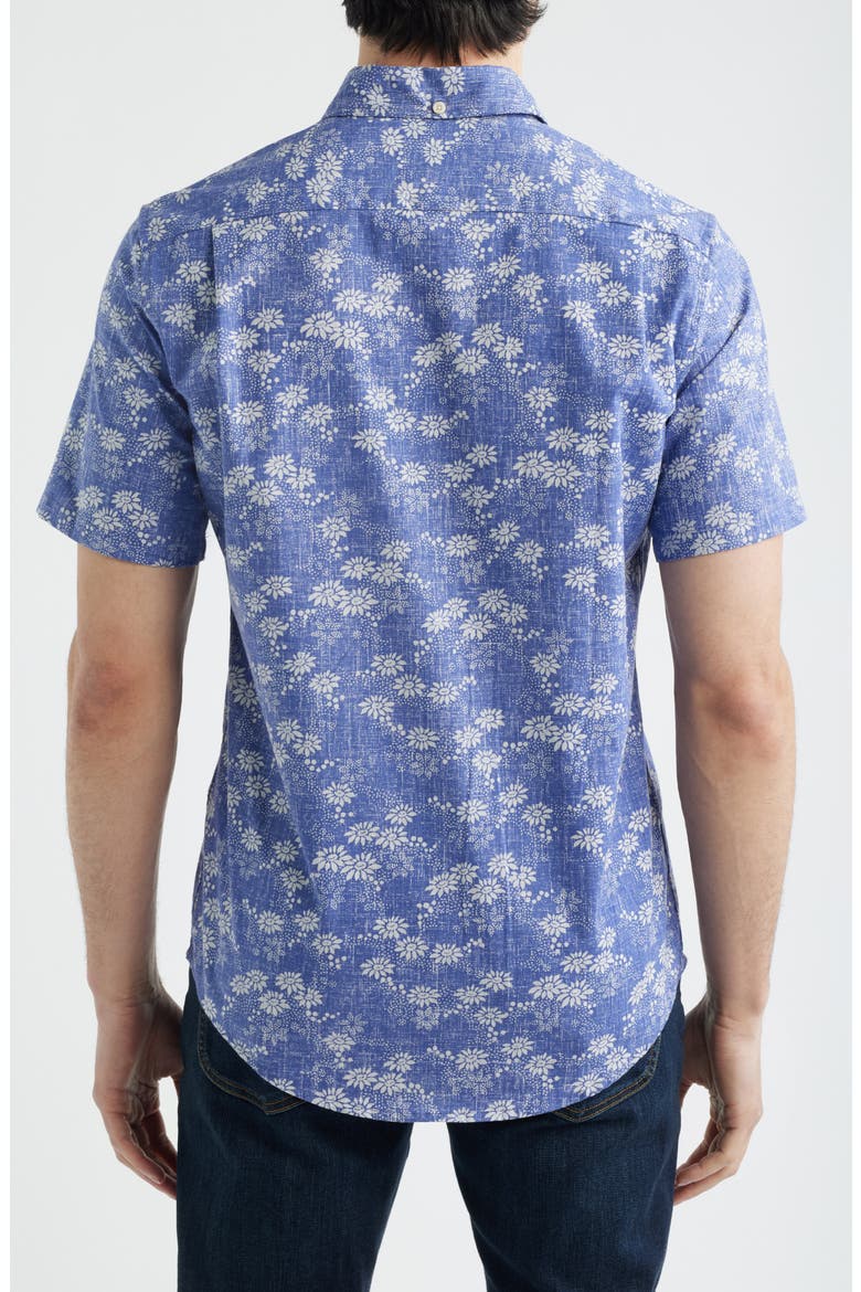 Kyoto Spring Floral Short Sleeve Cotton Blend Button-Down Shirt, Alternate, color, SKIPPER BLUE