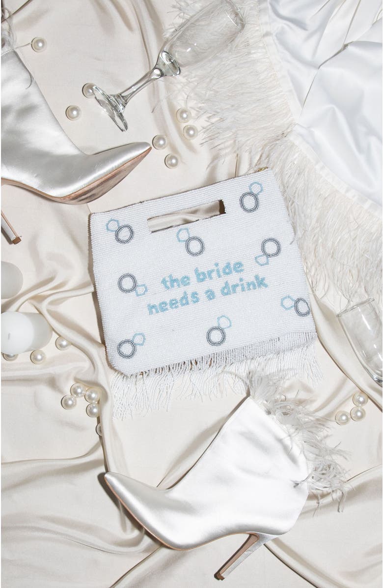 Island to East Side The Bride Needs a Drink Handle Pouch, Fringe, Alternate, color, White