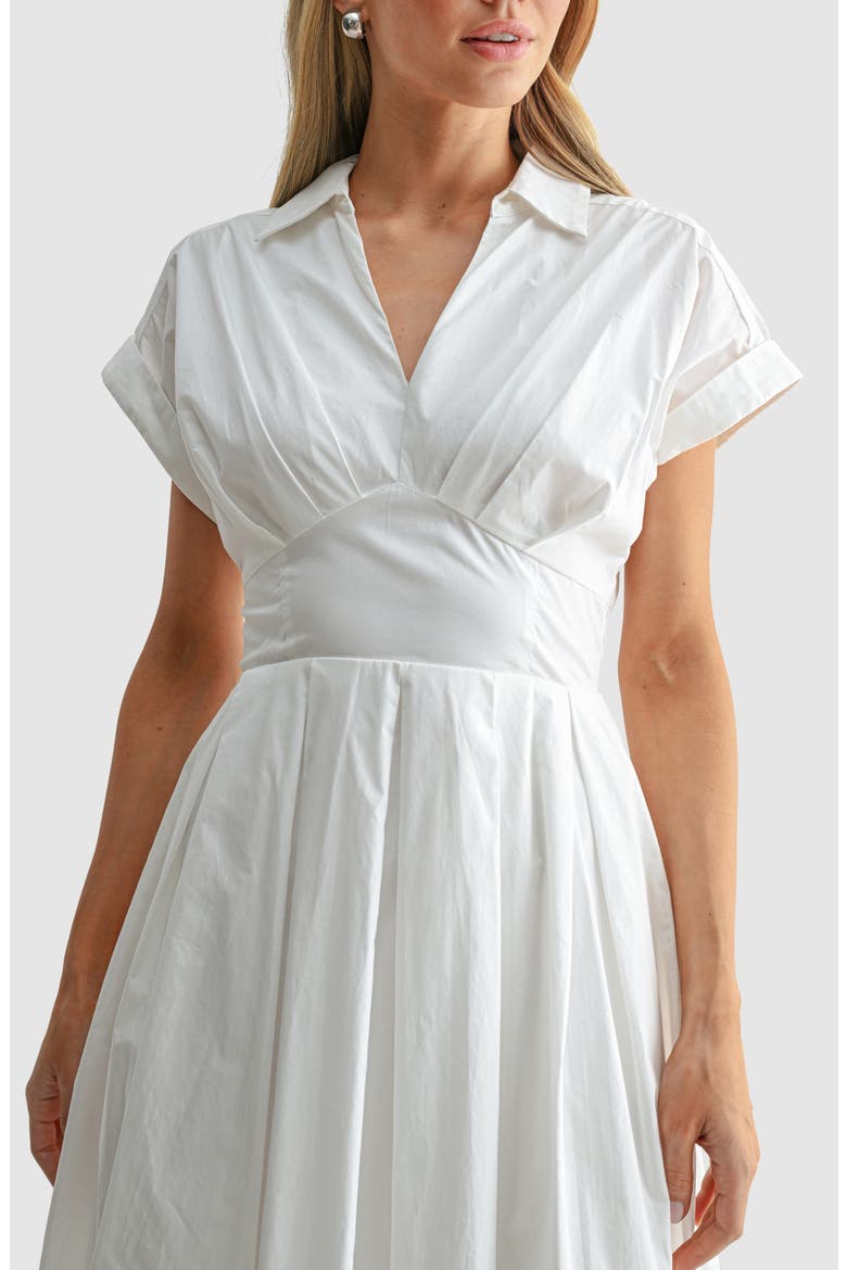 Pleated Fit and Flare Midi Dress, Alternate, color, OFF WHITE