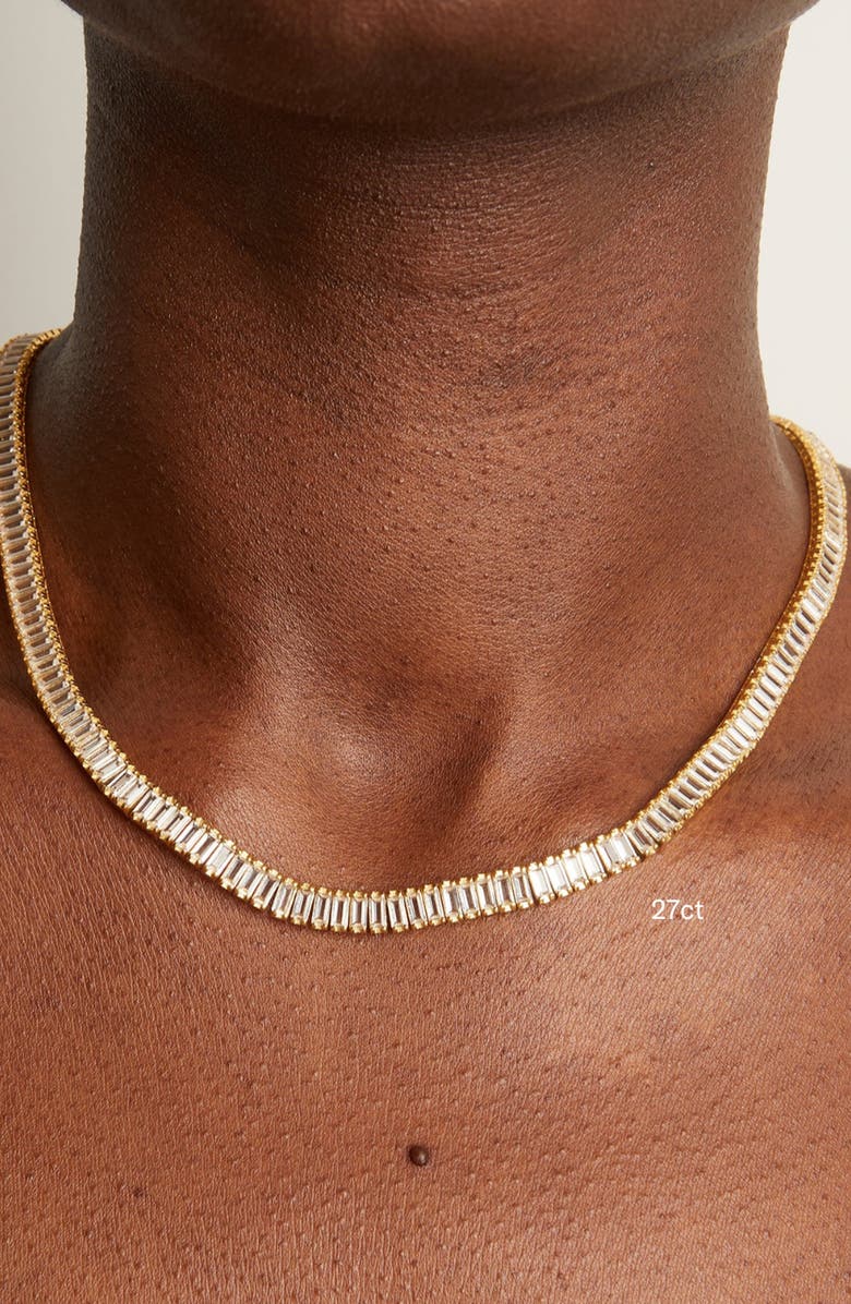 Aurate New York Lab Grown White Sapphire Baguette Tennis Necklace, Alternate, color, White Vermeil, 27Ct