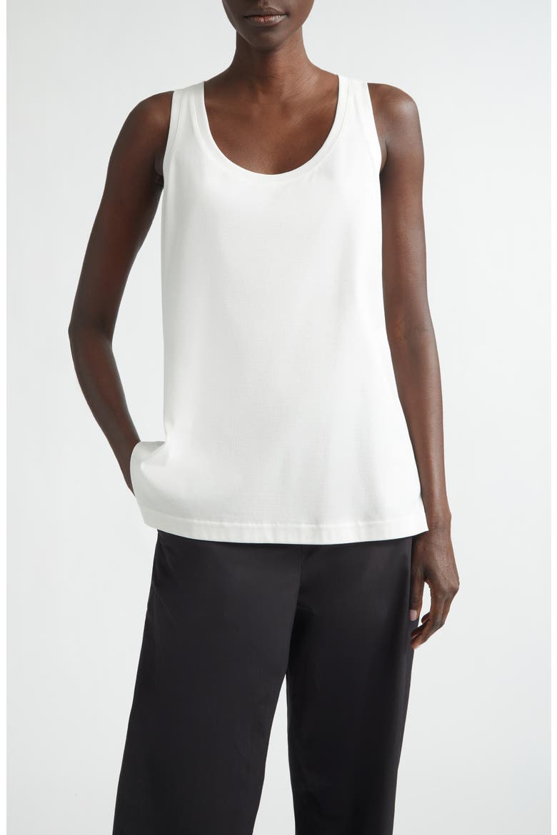 Scoop Neck Cotton & Silk Jersey Tank, Main, color, WHITE