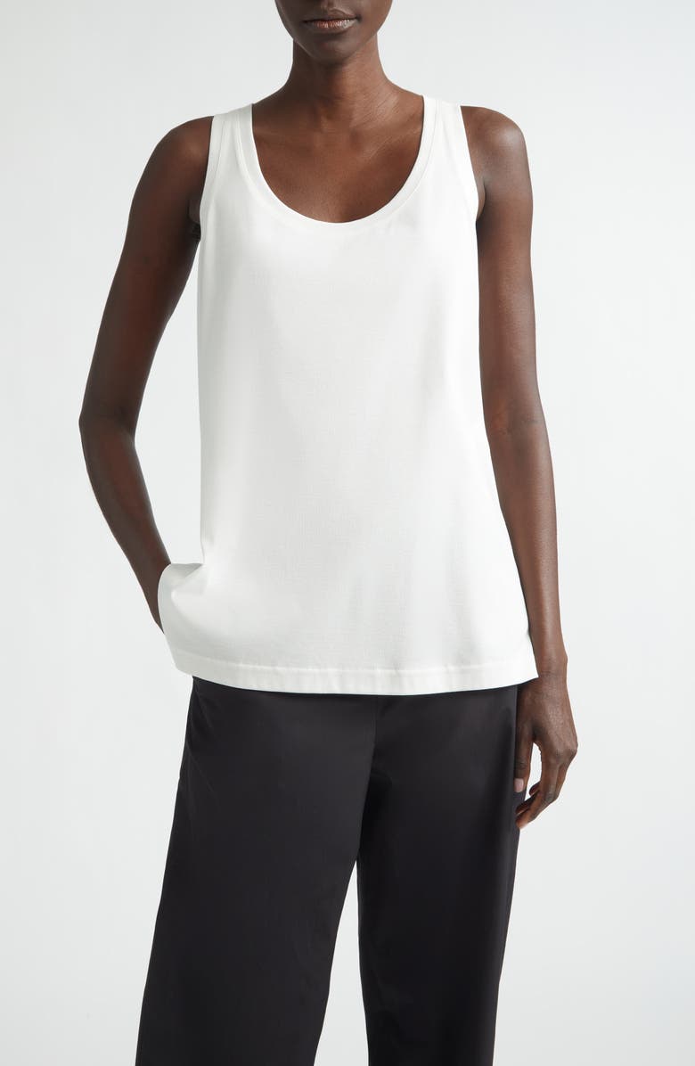Lafayette 148 New York Scoop Neck Cotton & Silk Jersey Tank, Main, color, White