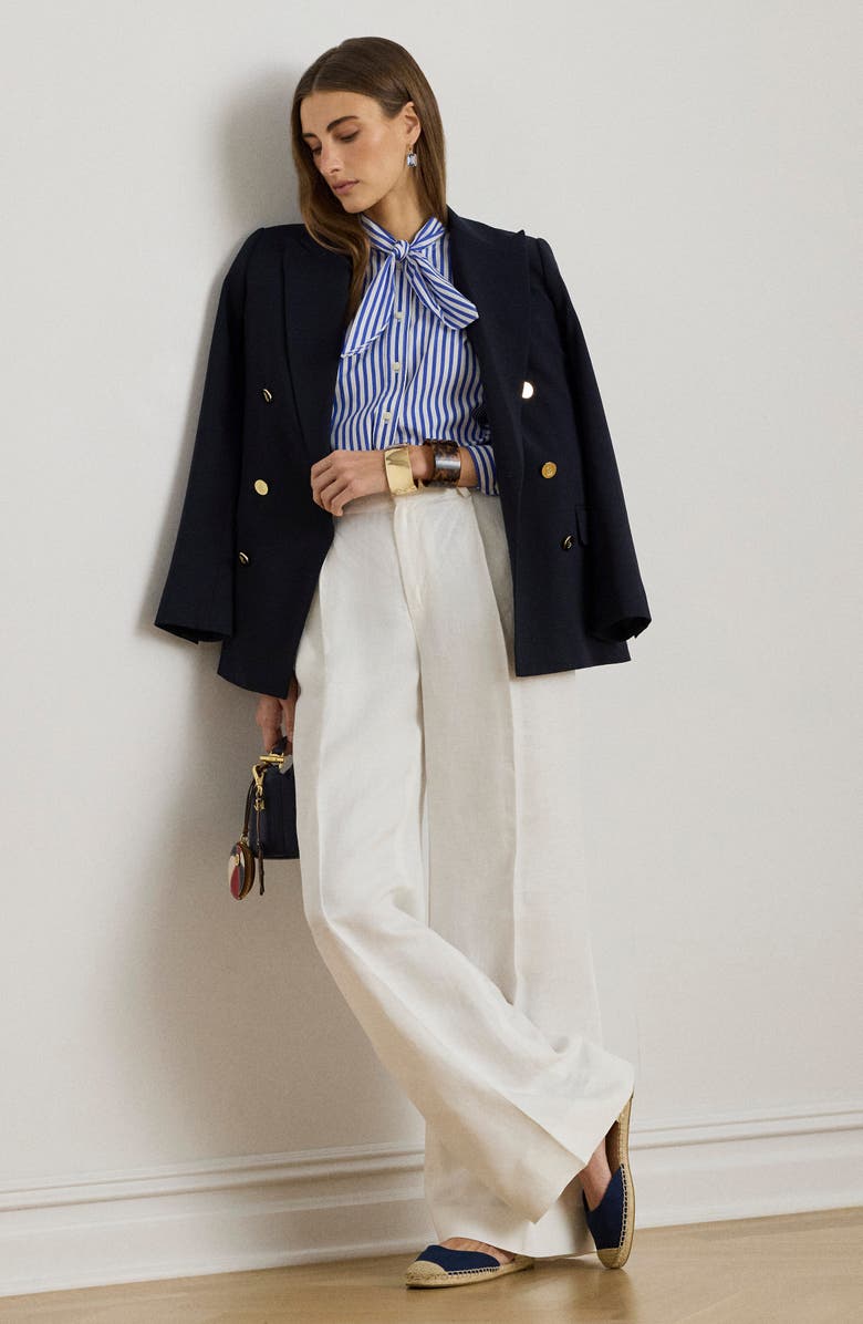 Lauren Ralph Lauren '70s Stripe Cotton Broadcloth Crop Popover Shirt, Alternate, color, Blue/ White