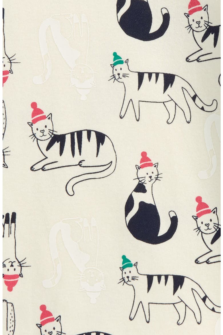 Kids' Glow in the Dark Fitted Two-Piece Pajamas, Alternate, color, IVORY EGRET HOLIDAY CATS