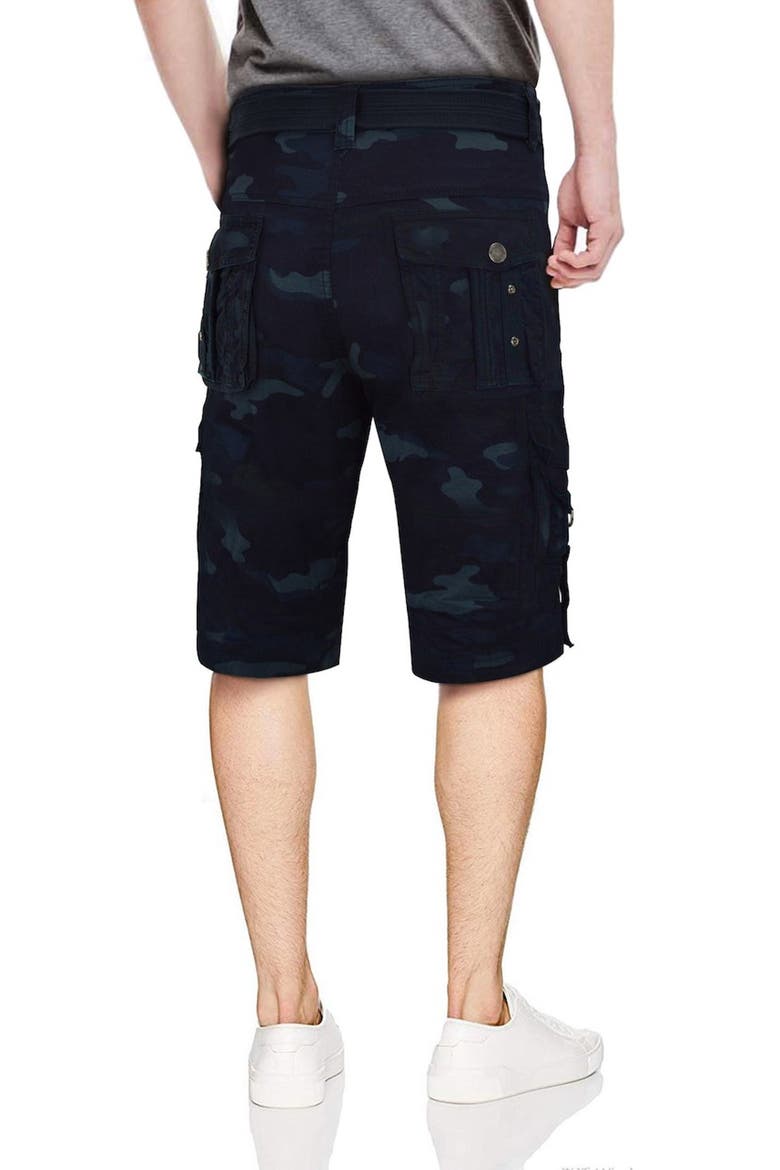 Belted Snap Button Cargo Shorts, Alternate, color, NAVY CAMO