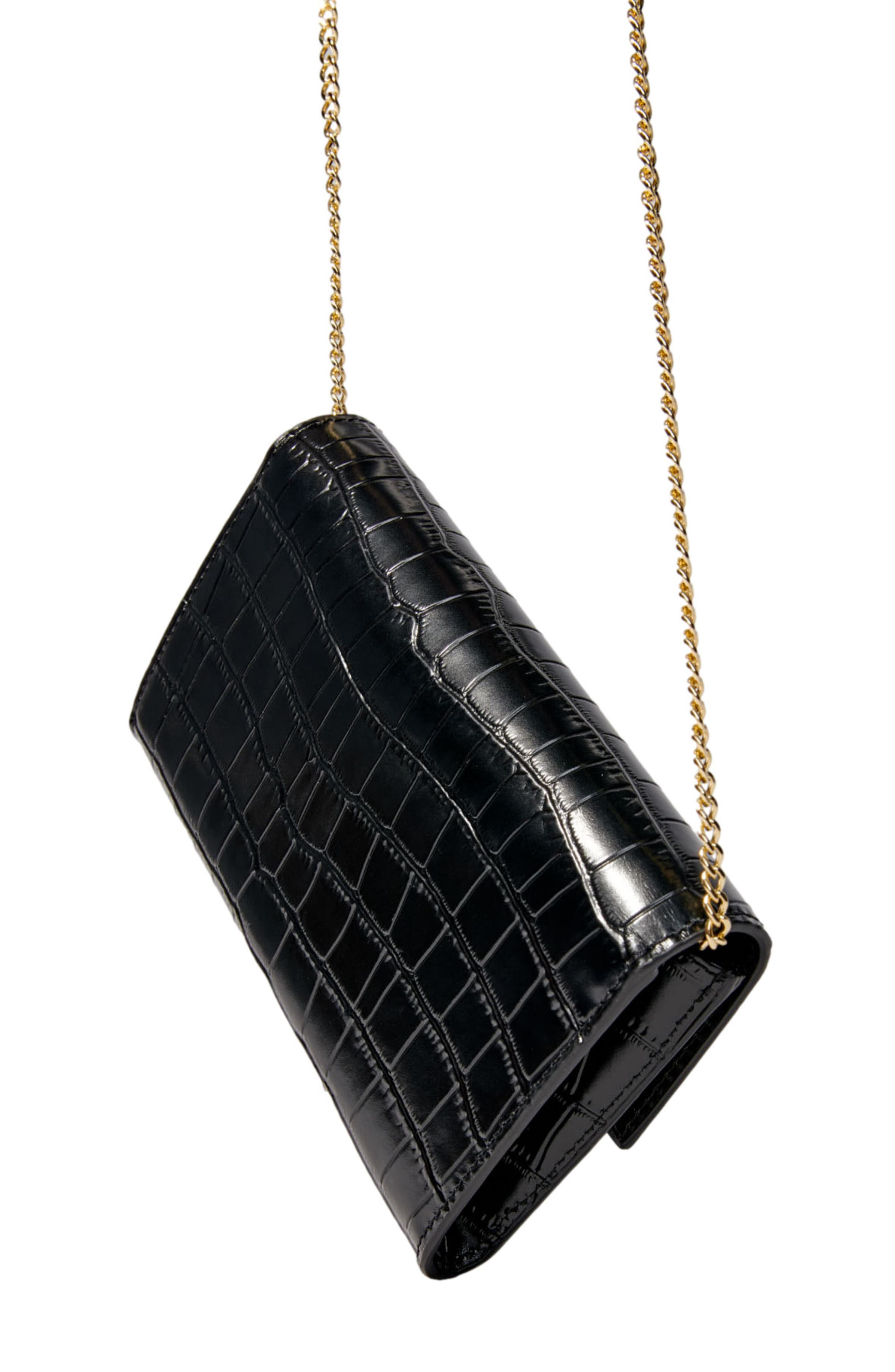 maje Croc-effect embossed leather bag, Alternate, color, 