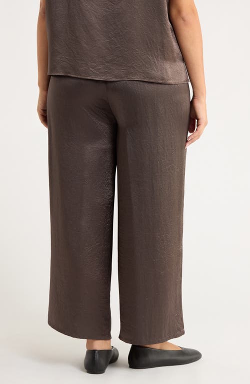 Eileen Fisher Crinkle Satin Wide Leg Ankle Pants In Brown