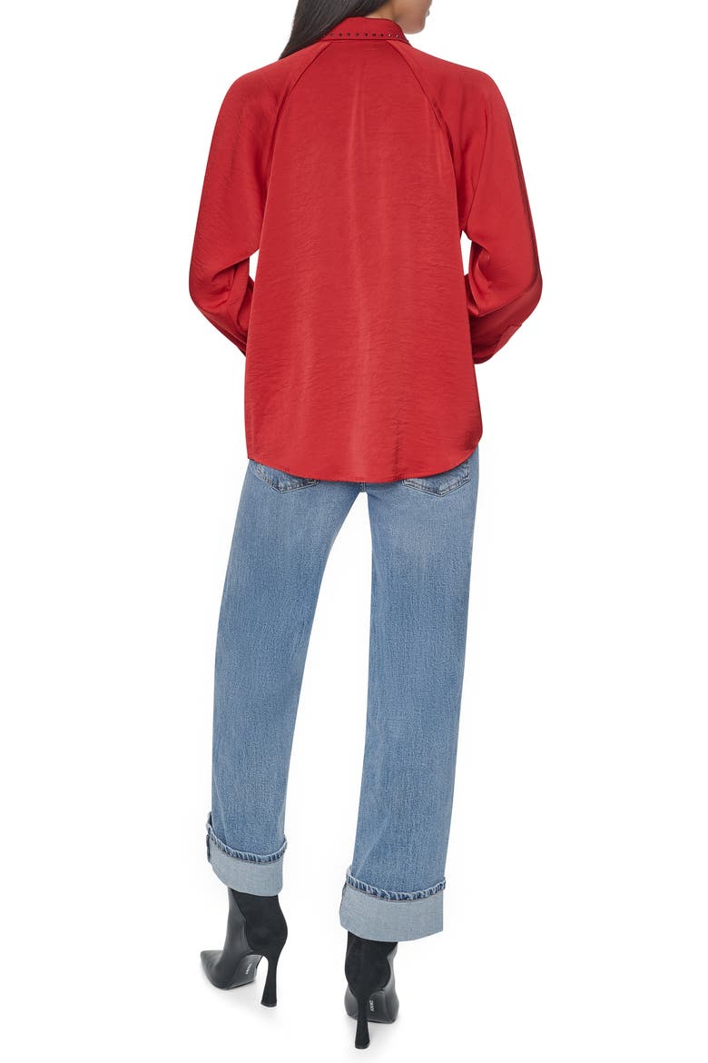 Studded Collar Long Sleeve Button Down Shirt, Alternate, color, VIBRANT RED