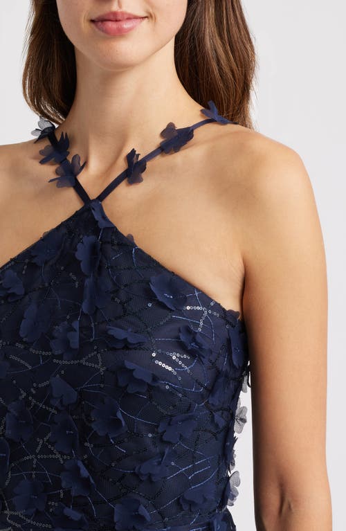 ELIZA J ELIZA J FLOATING FLOW FLORAL SEQUIN HALTER BALLGOWN 