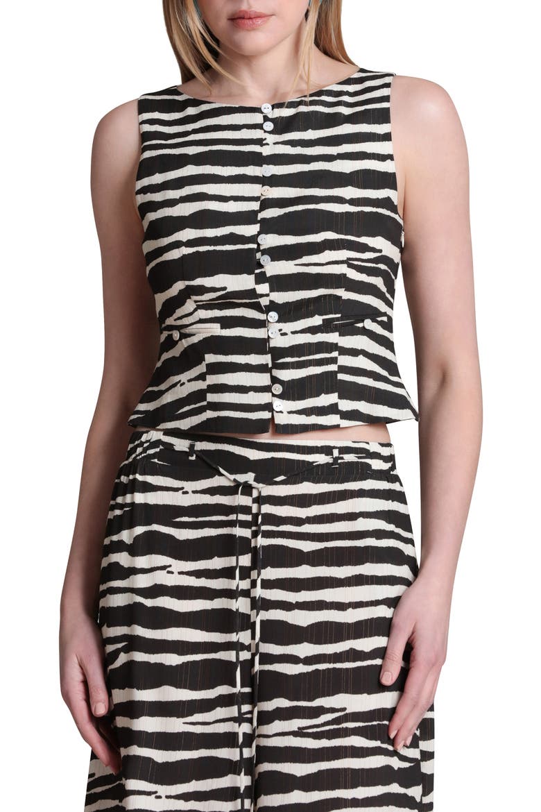 Zebra Print Boat Neck Button Front Tank, Main, color, ZEBRA PRINT
