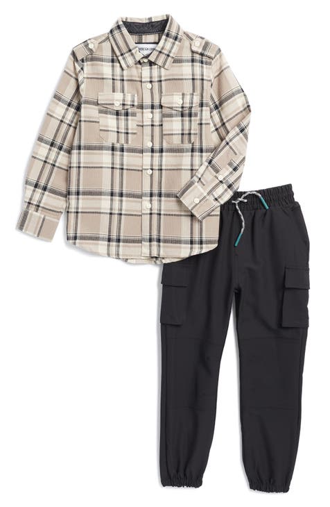 Kids' Plaid Button-Up Shirt & Cargo Pants Set (Little Kid)