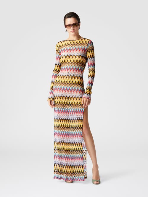 Missoni Multicolor Long Dress With All-over Zig Zag Motif In Fabric Woman In Multicoloured