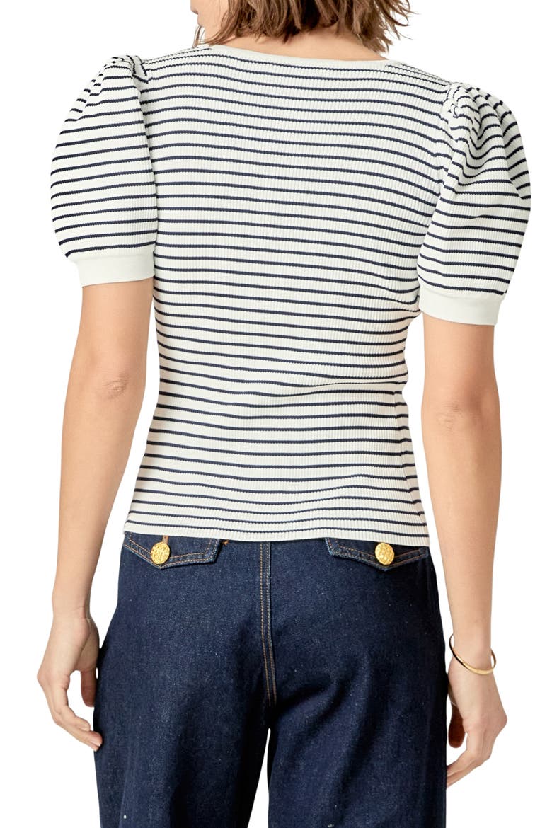 Square Neck Stripe Button Front Shirt, Alternate, color, NAVY/ WHITE