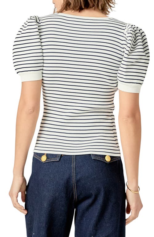 English Factory Square Neck Stripe Button Front Shirt In Navy/white