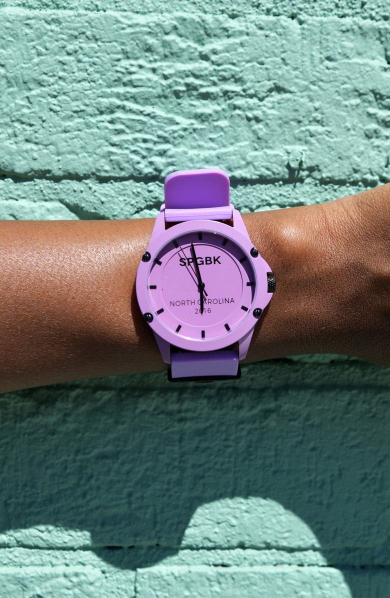 SPGBK Watches Seabrook Silicone Strap Watch, 44mm, Alternate, color, Lavender