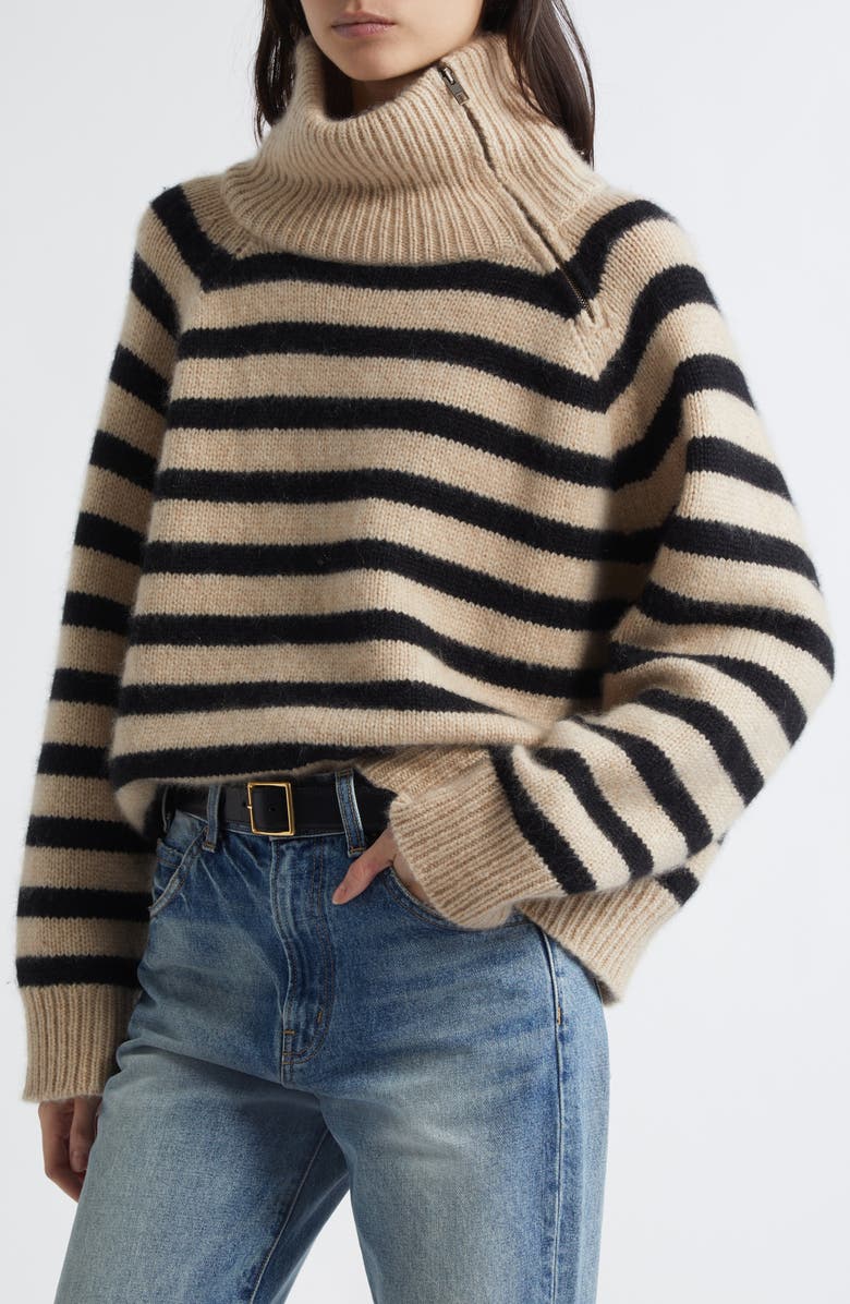 Nili Lotan Raelynn Stripe Turtleneck Cashmere Sweater, Alternate, color,