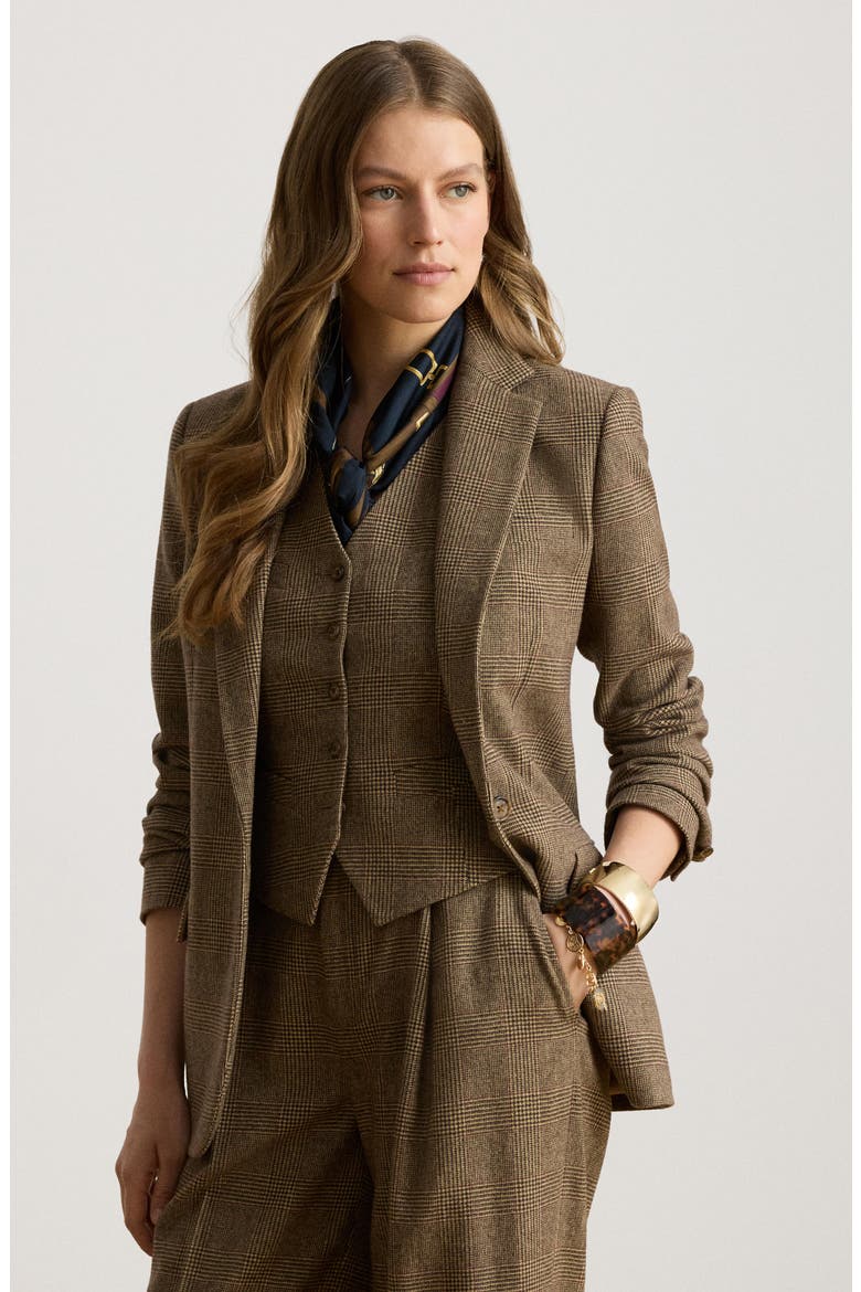 Glen Plaid Wool Blazer, Alternate, color, BROWN/ MULTI