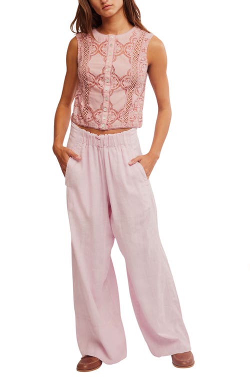 Free People Days End Pull-on Linen Blend Wide Leg Pants In Pink-a-boo