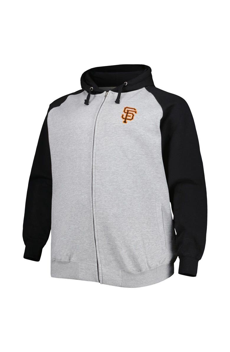 PROFILE Men's Heather Gray/Black San Francisco Giants Big & Tall Raglan Hoodie Full-Zip Sweatshirt, Alternate, color, 