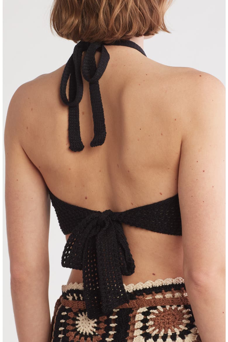 Open Stitch Halter Crop Cover-Up Top, Alternate, color, BLACK