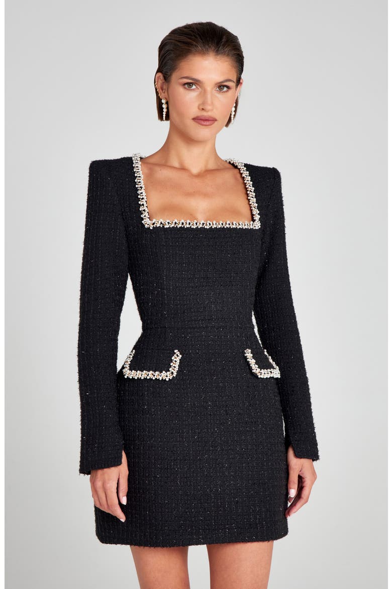 Natalie Metallic Tweed Minidress, Alternate, color, BLACK
