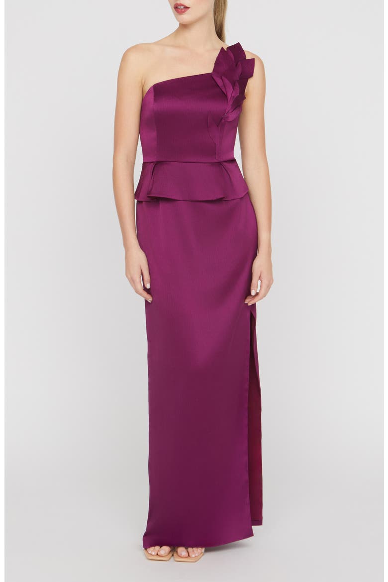Kiara One-Shoulder Gown, Main, color, MULBERRY