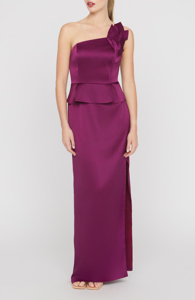 Kay Unger Kiara One-Shoulder Gown, Main, color, Mulberry