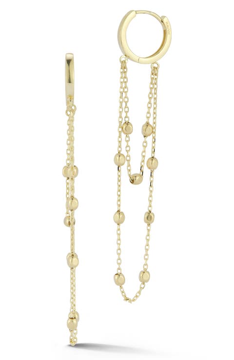 14K Gold Chain Huggie Hoop Earrings