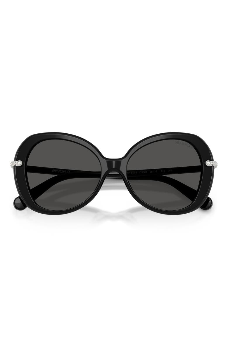Swarovski 55mm Butterfly Sunglasses, Alternate, color, Black / Dark Grey