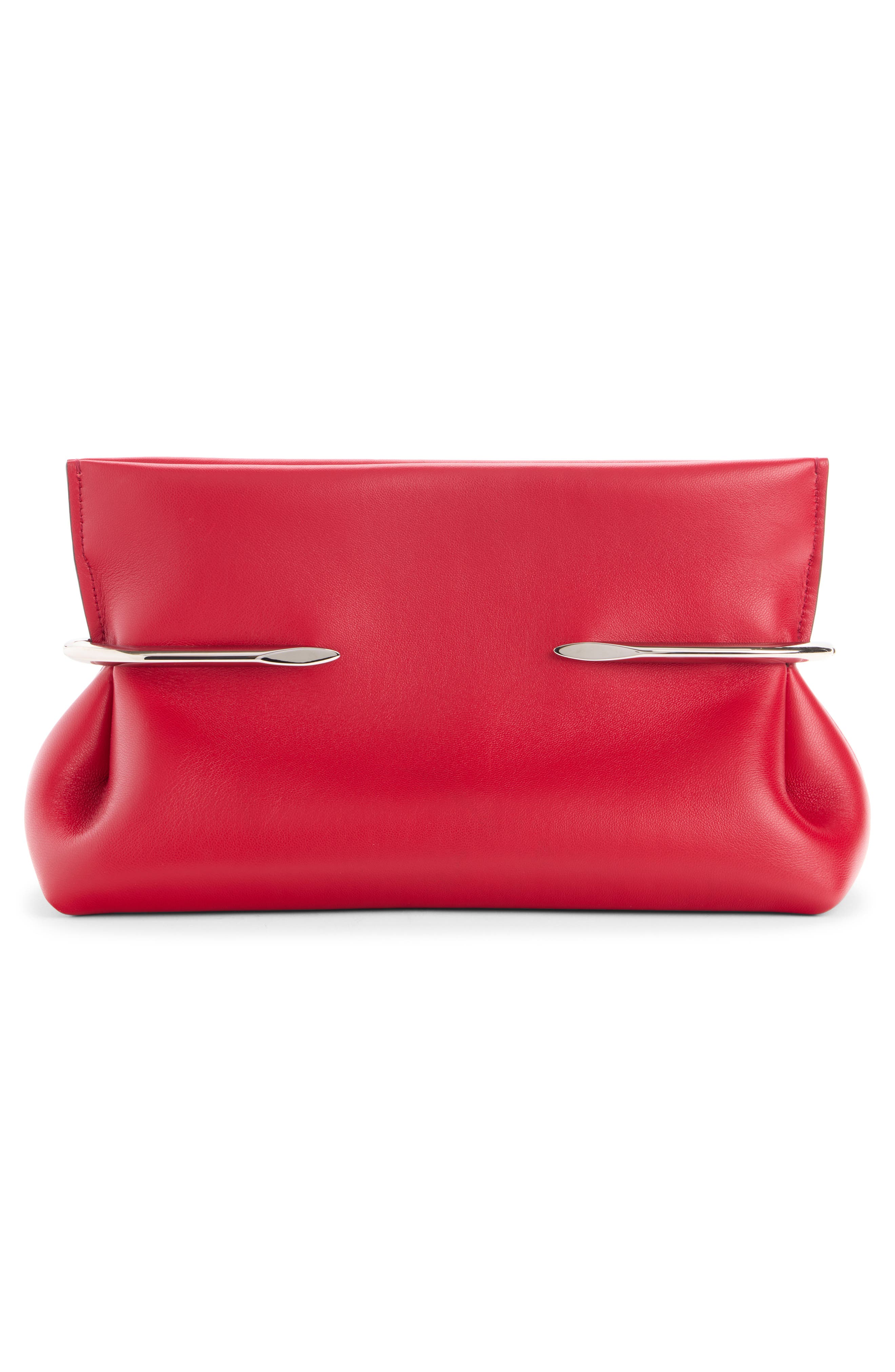Givenchy Pinch Soft Leather Clutch, Alternate, color, Equestrian Red