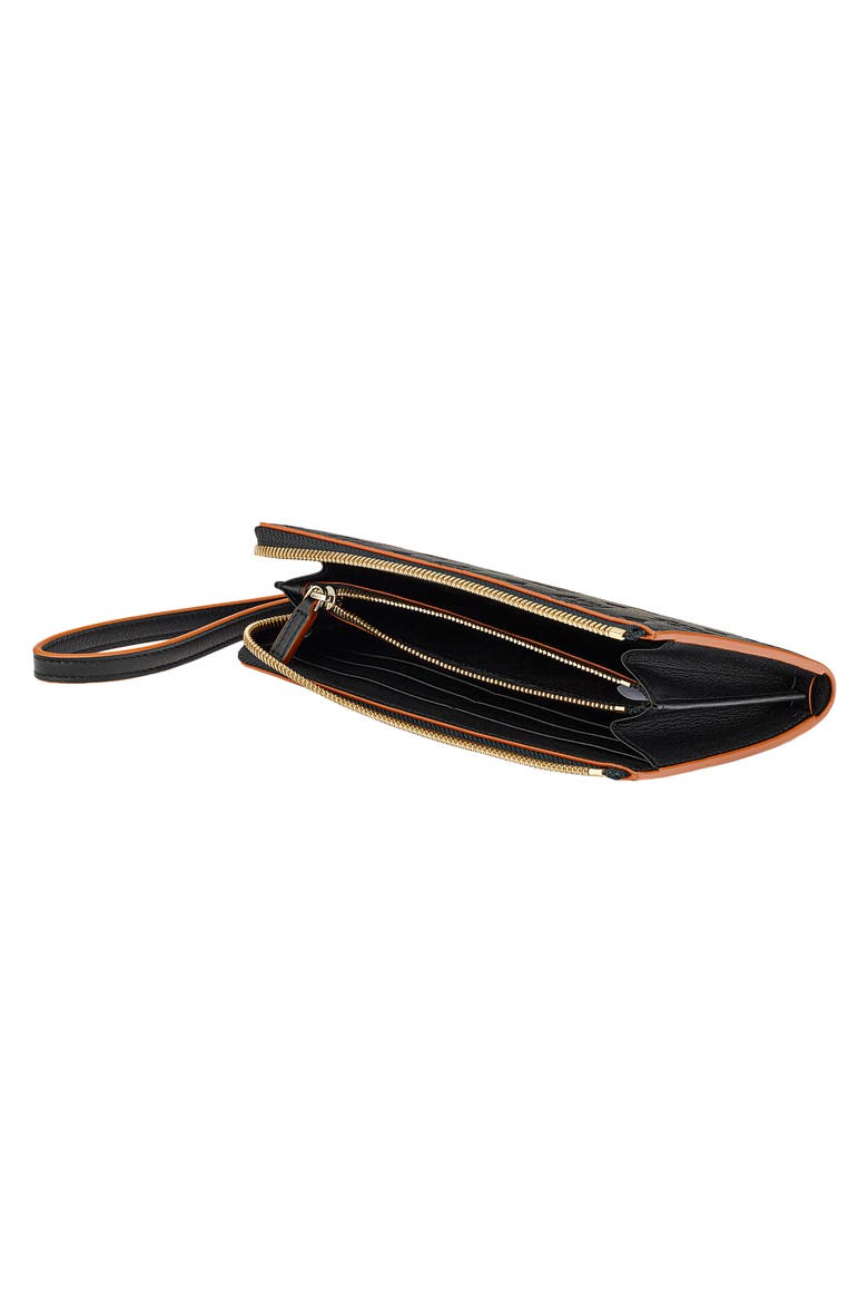 Klara Monogram Leather Zip Wristlet, Alternate, color, BLACK