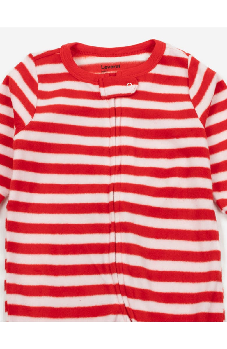 Leveret Kids Fleece Footed Printed Holiday Pajamas, Alternate, color, Striped Red & White