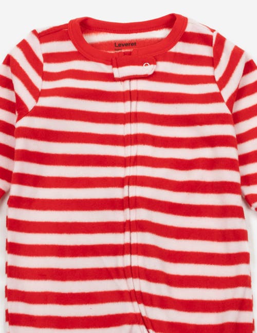 Leveret Kids Fleece Footed Printed Holiday Pajamas In Red