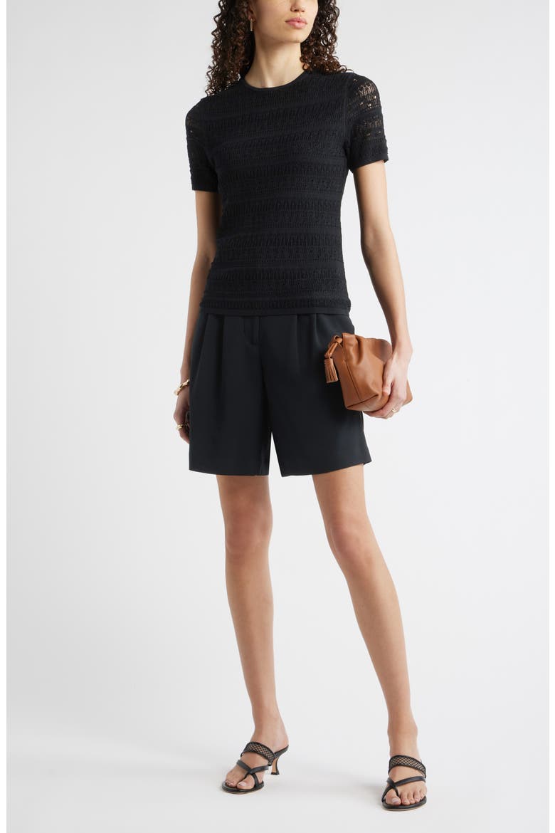 Pointelle Knit Crewneck Sweater, Alternate, color, BLACK
