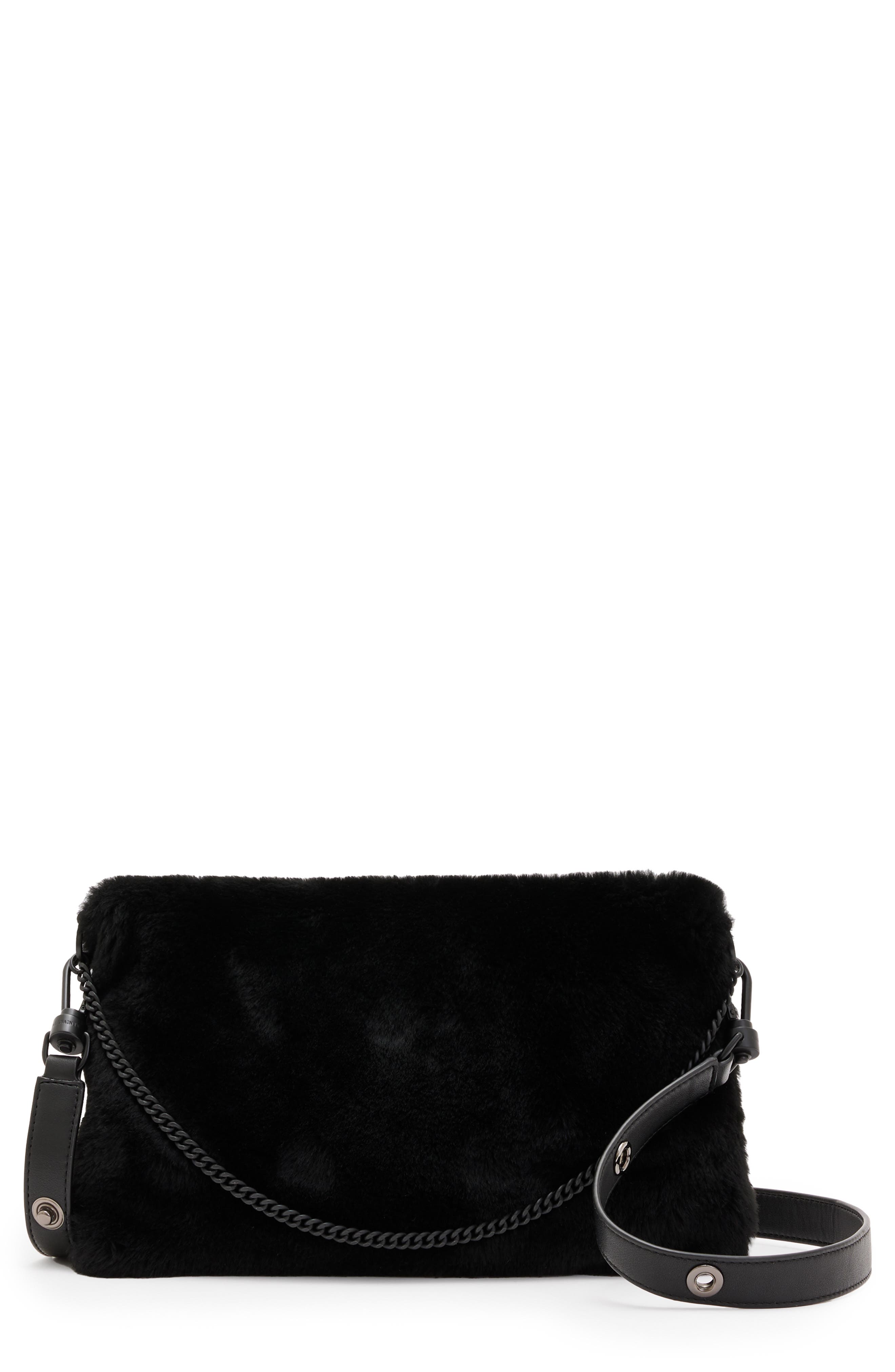 AllSaints Eve Genuine Shearling Crossbody Bag, Main, color, 
