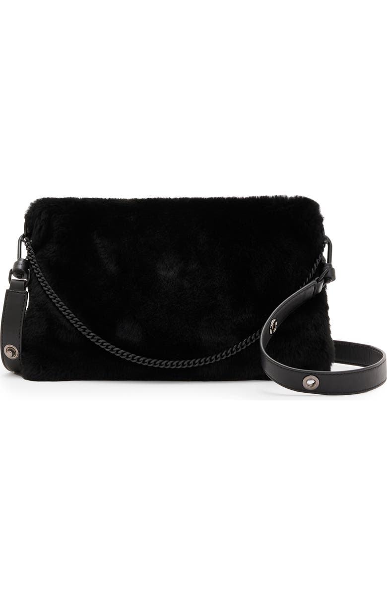 AllSaints Eve Genuine Shearling Crossbody Bag, Main, color,