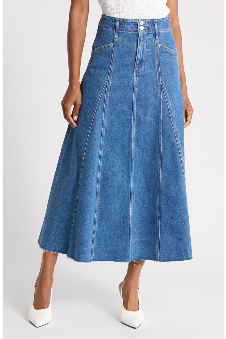 Alix High Waist Circle Denim Skirt, Main, color, SERENDIPITY
