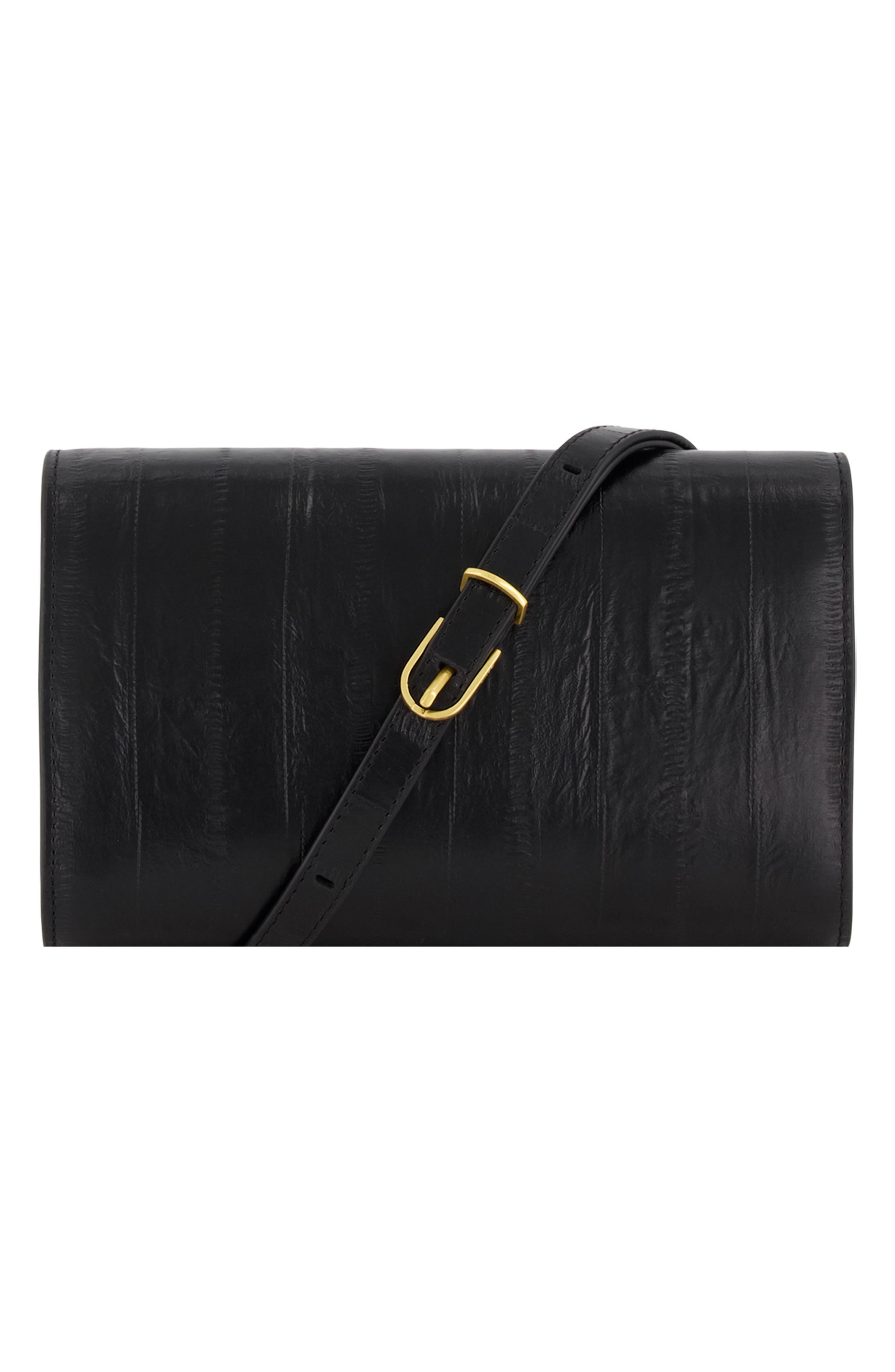 Eel Embossed Leather Wallet on a String, Alternate, color, BLACK