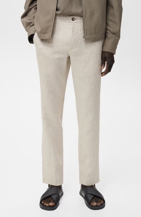 Slim Fit Flat Front Linen Pants