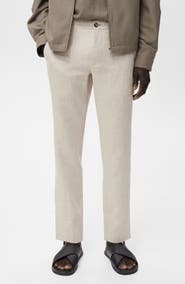 MANGO Slim Fit Flat Front Linen Pants