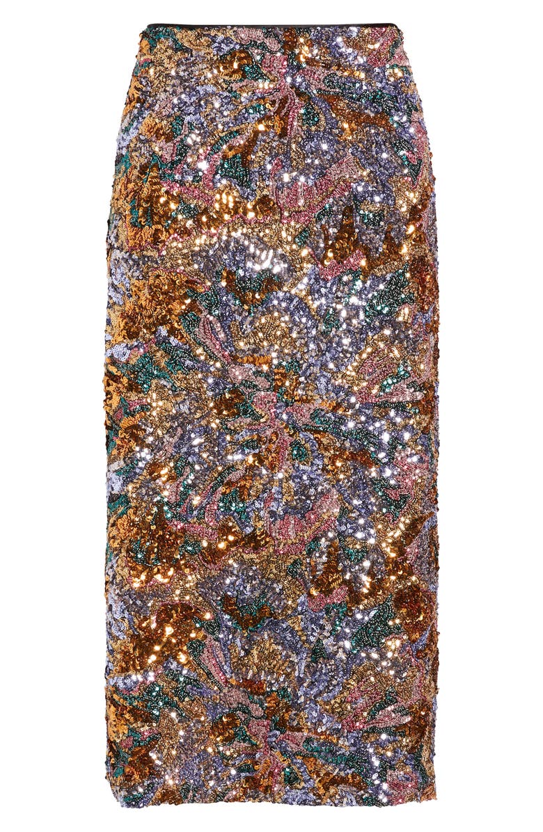 Elie Tahari The Adrianne Sequin Midi Skirt, Alternate, color, Abstract Floral Sequin