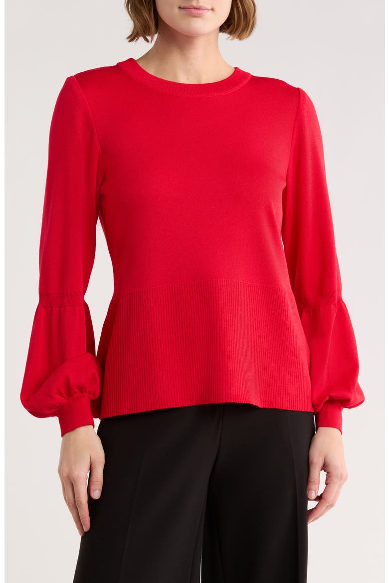 Check Bishop Sleeve Knit Top, Main, color, DUSK RED