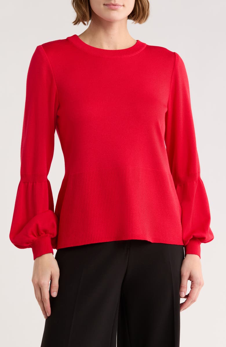 Ming Wang Check Bishop Sleeve Knit Top, Main, color, Dusk Red