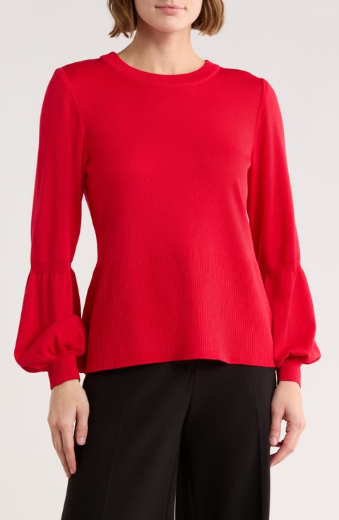 Check Bishop Sleeve Knit Top