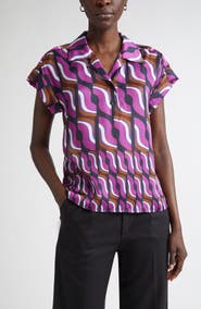 ST. JOHN '70s Block Print Dolman Sleeve Satin Top