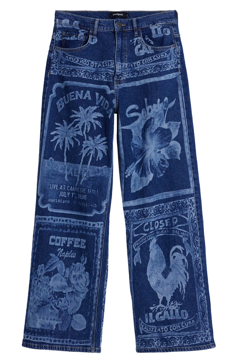 Desigual Print Wide Leg Jeans, Alternate, color, Medium Blue
