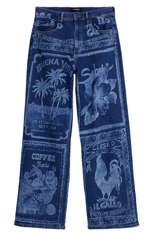 Desigual Print Wide Leg Jeans In Blue