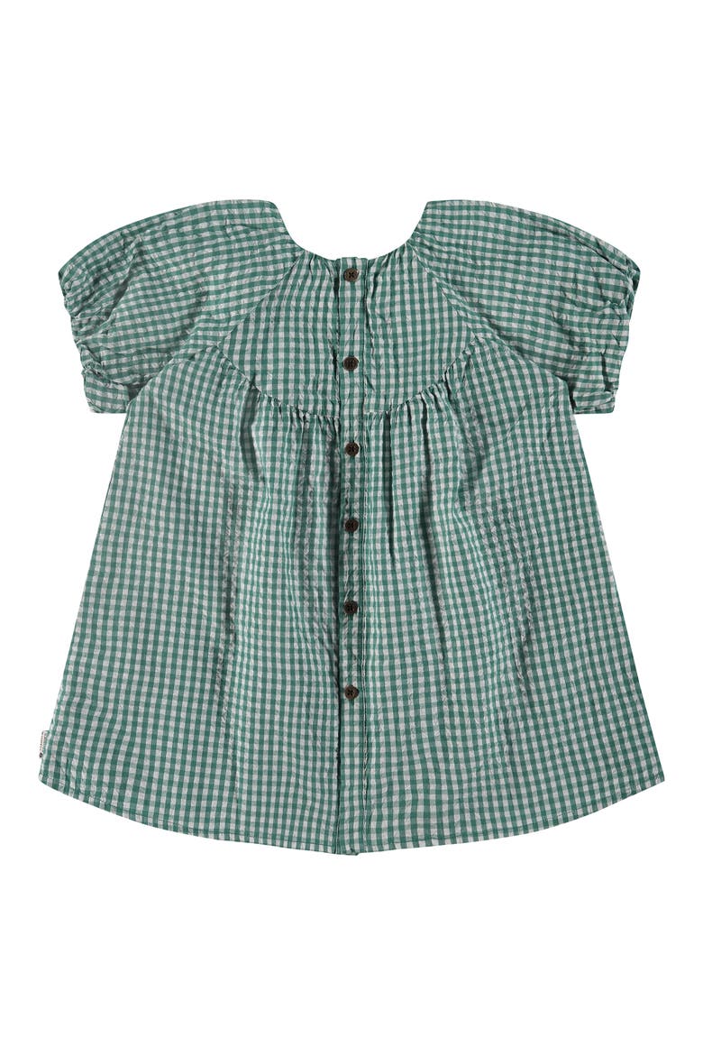 Gingham Woven Puff Sleeve Dress, Alternate, color, Emerald