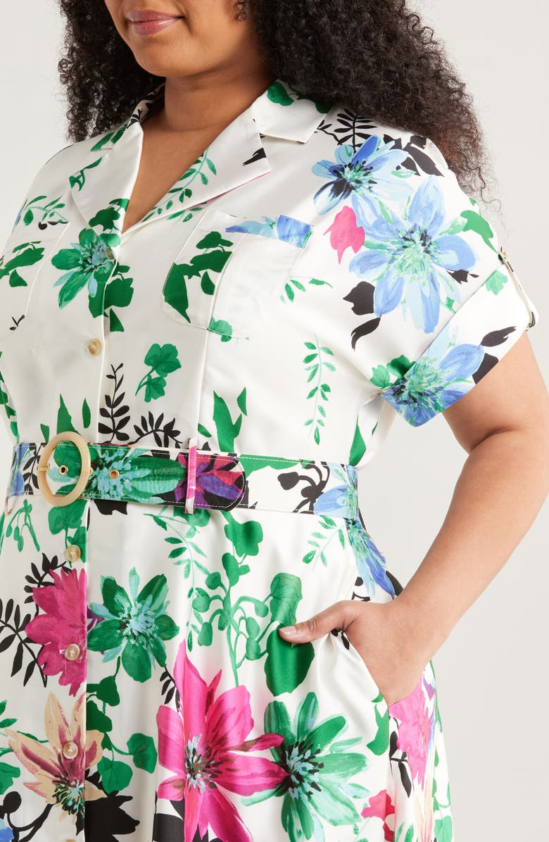 Tahari ASL Floral Midi Shirtdress, Alternate, color, Ivory Multi