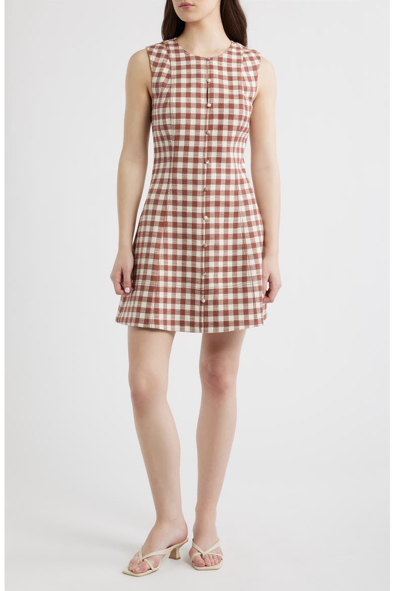 The Angie Check Sleeveless Fit & Flare Minidress, Main, color, RUST GINGHAM
